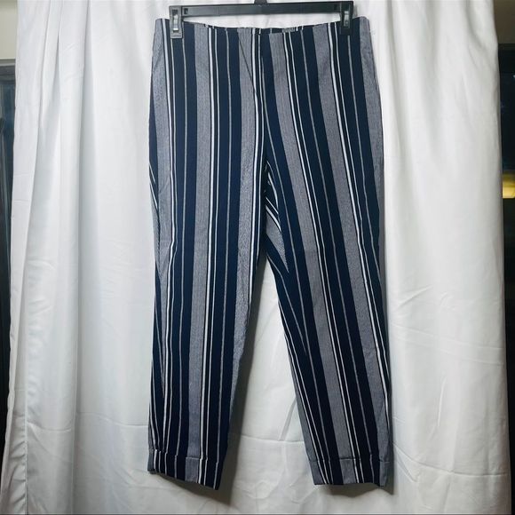 Roz & Ali Pants - Roz & ALI Striped trouser pants, ankle Size 14, navy blue, white NWOT